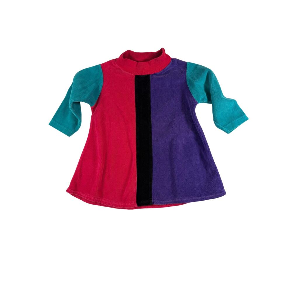 Vintage Oobee Doobee Colorblock Velour Tunic Top Girls 3T Made In USA 80s 90s